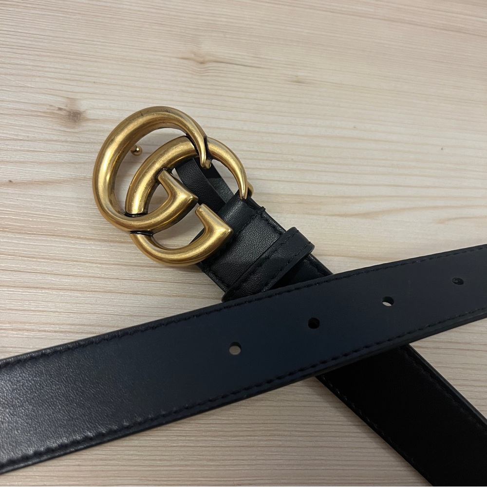 Gucci Black LEATHER BELT WITH DOUBLE G BUCKLE 1" Width Sz 85 - Picture 5 of 10